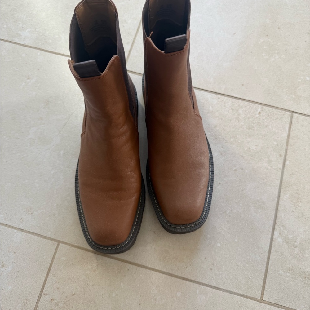 Brown Chelsea Leather Boots with Square Toe